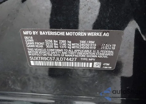 2018 BMW X3 xDrive30I из США, поврежденный, VIN 5UXTR9C57JLD74427